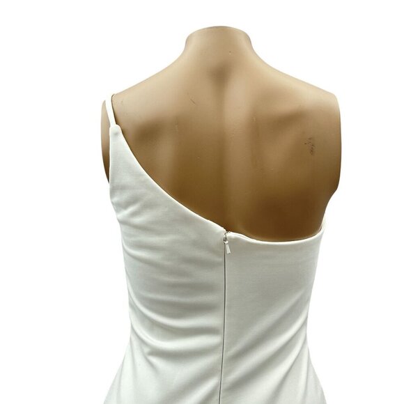 La Femme One-Shoulder Jersey White Long Gown Sultry‎ Thigh High Slit Women's  4 - Picture 6 of 13